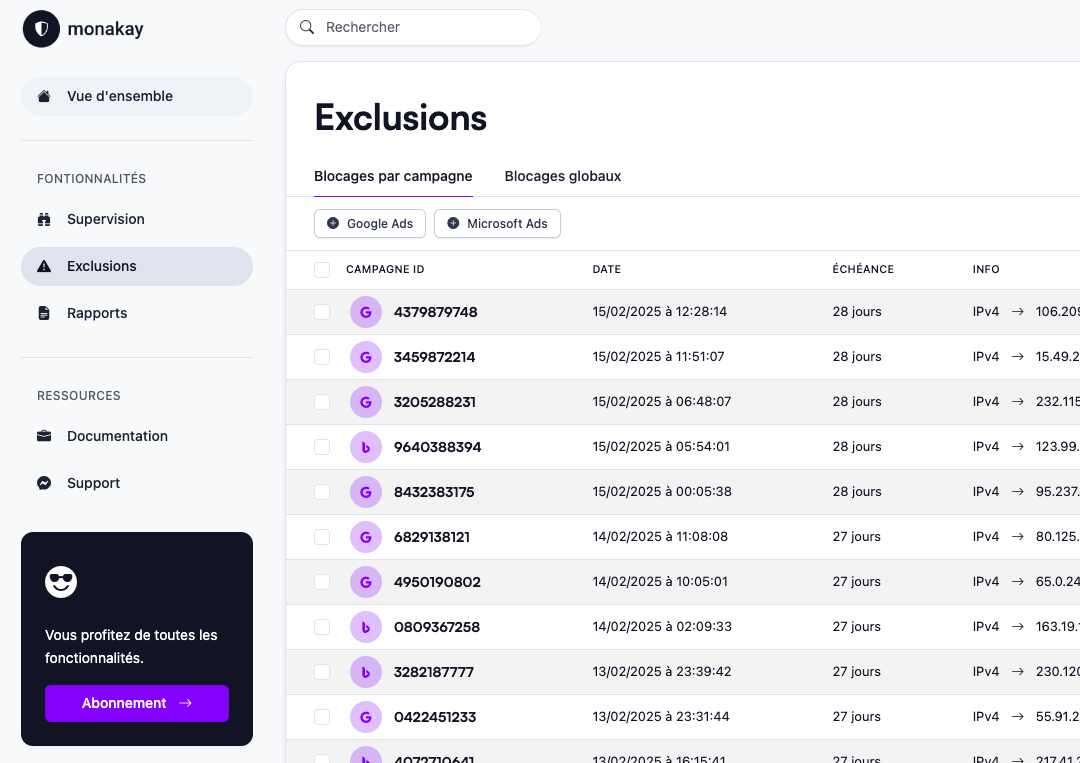 exclusions clics frauduleux