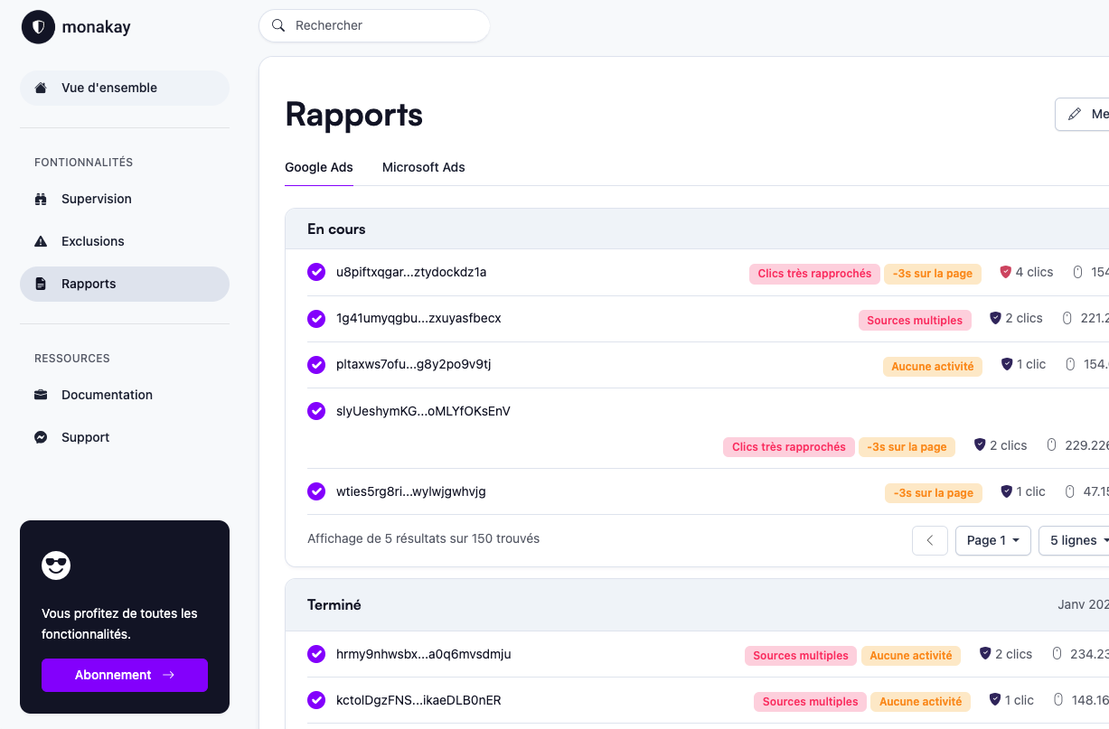 rapport clics frauduleux